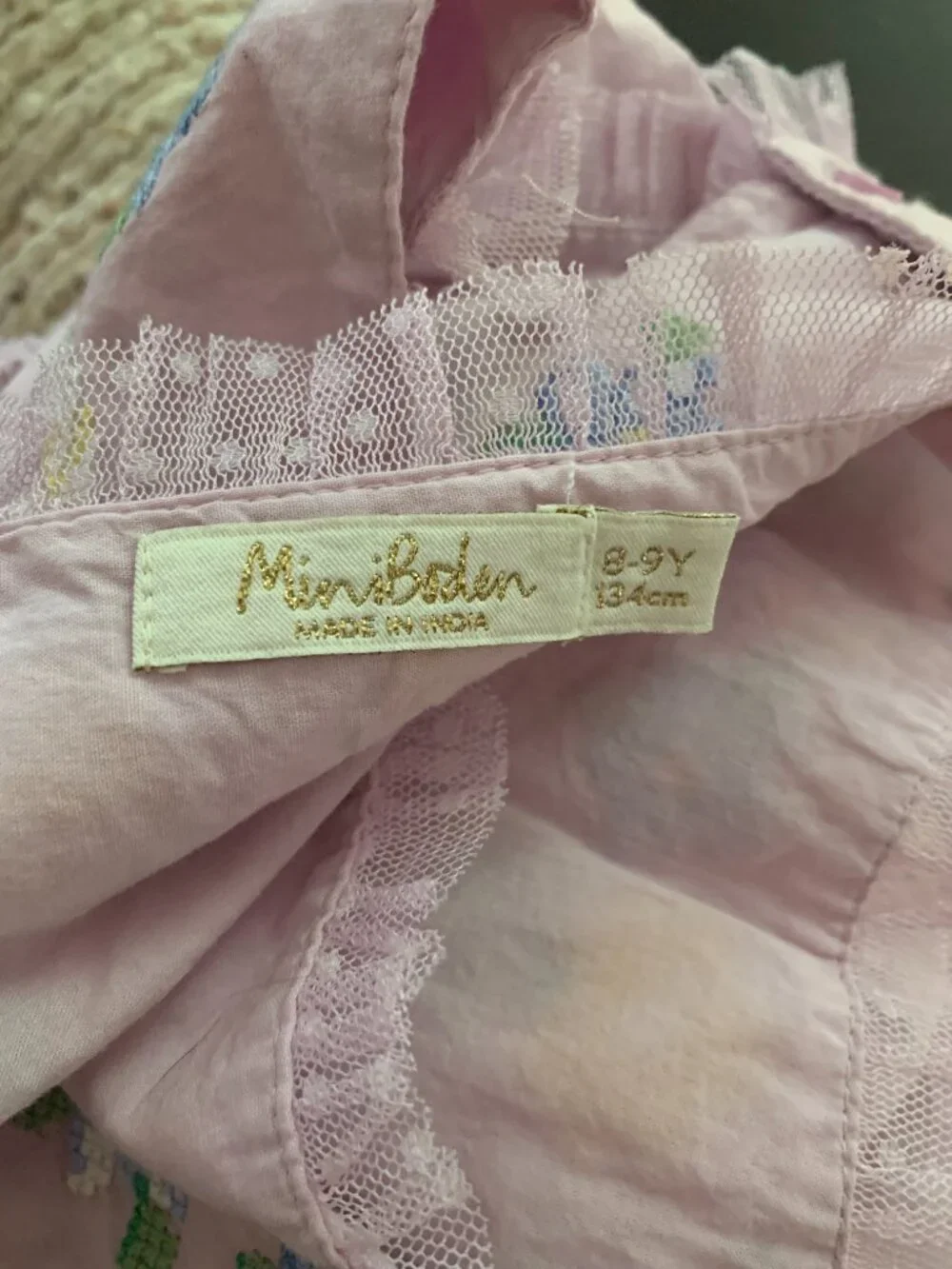 Mini Boden Girls Embroidered Cross-Back Tulle Dress Lavender - Picture 5 of 5